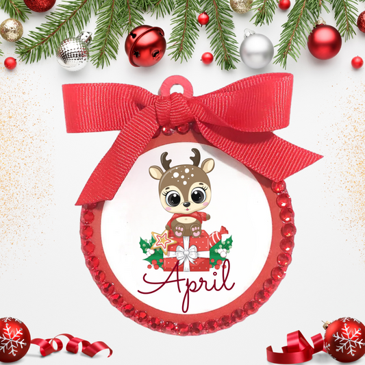 Personalized Christmas Ornaments w/ Bow and Bling