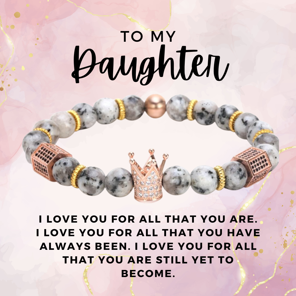 To My Daughter: Rose Gold Dalmatian Jasper Bracelet and Message Card