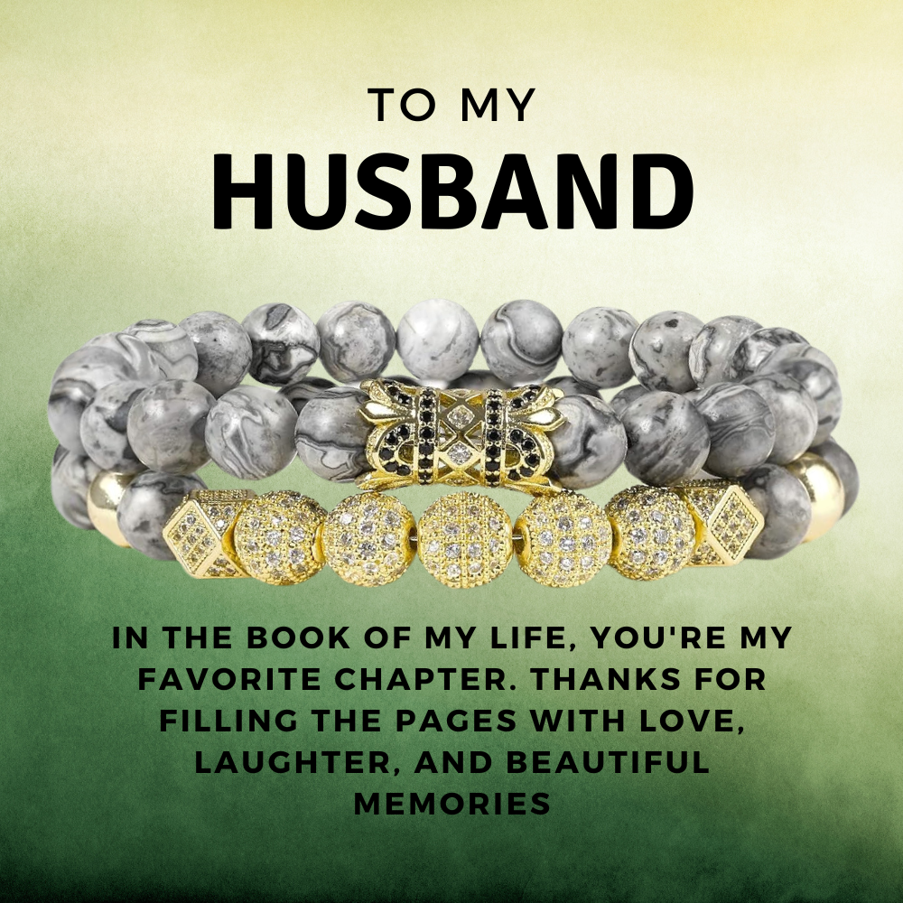 To My Husband: Black Labradorite Bracelet Set and Message Card