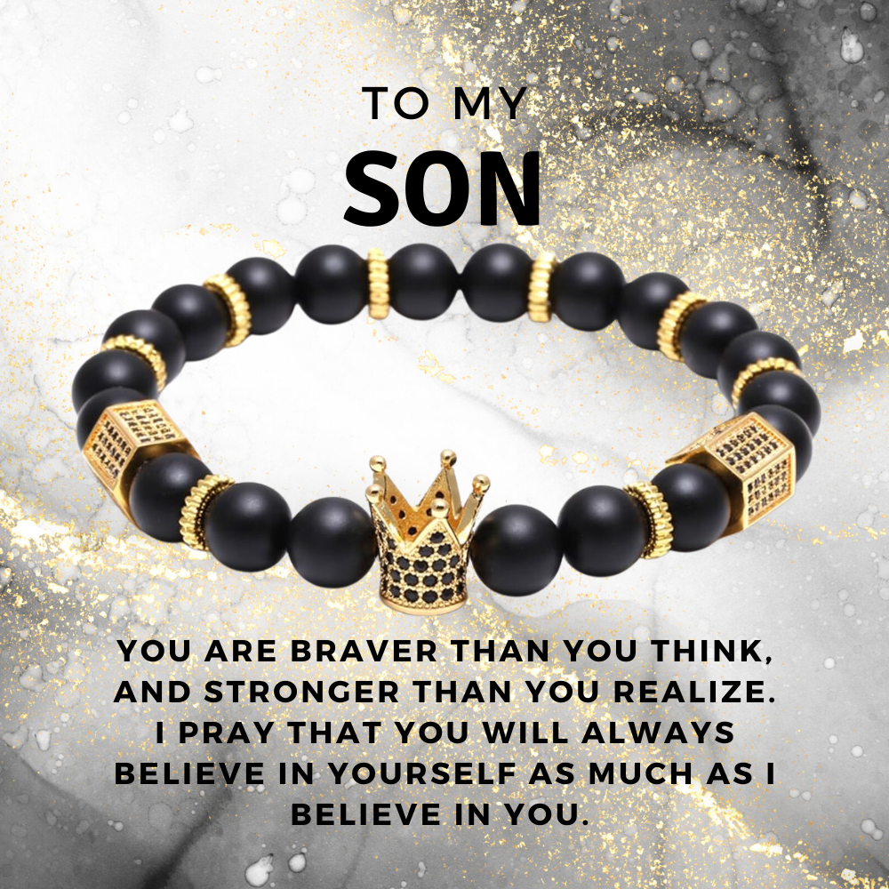 To My Son: Matte Onyx Crown Bracelet and Message Card